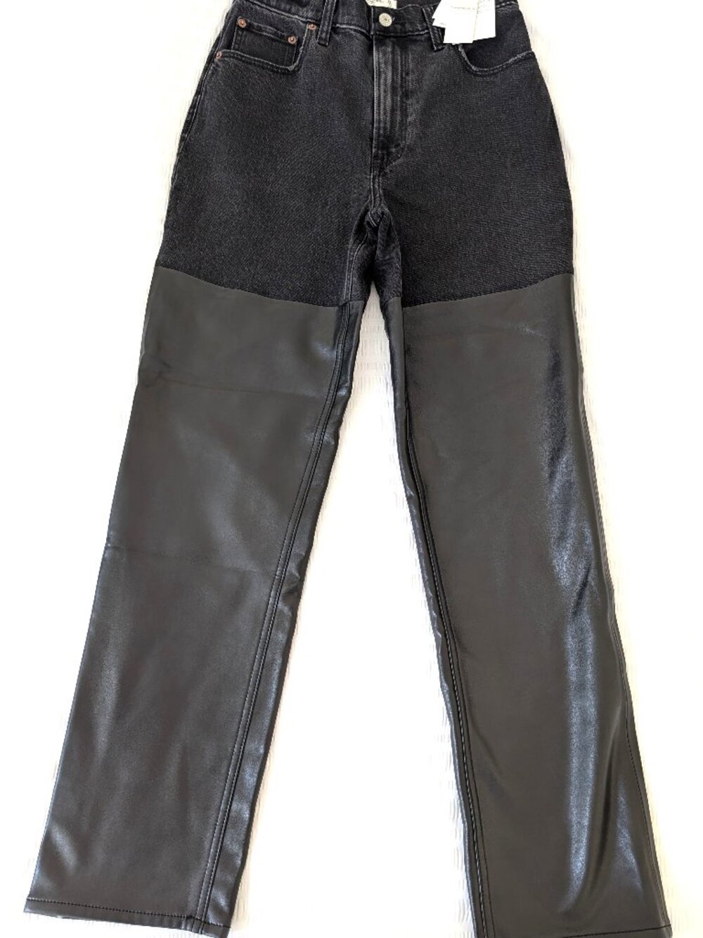NWT Abercrombie 90s Straight Ultra High Rise Mixed Fabric Jeans 27 4R Black